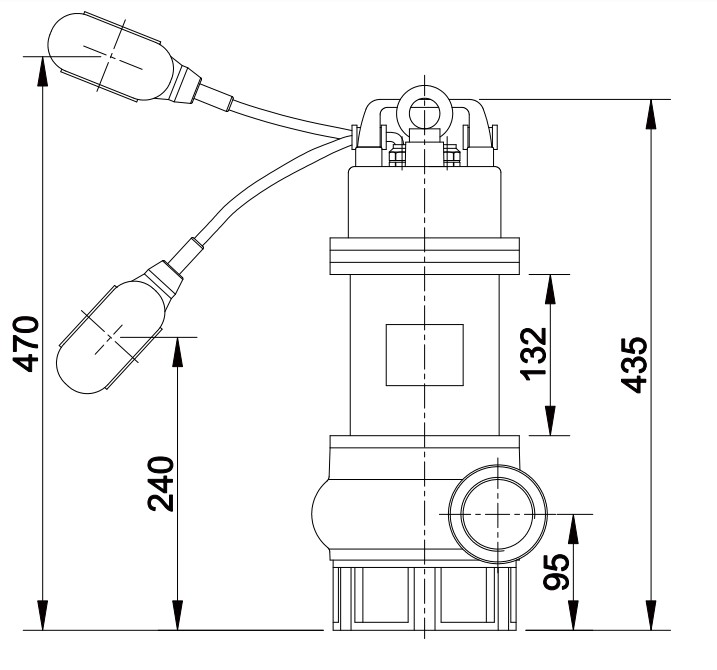 Maße der Schmutzwasser Tauchpumpe 2" VORTEX 100 230 V