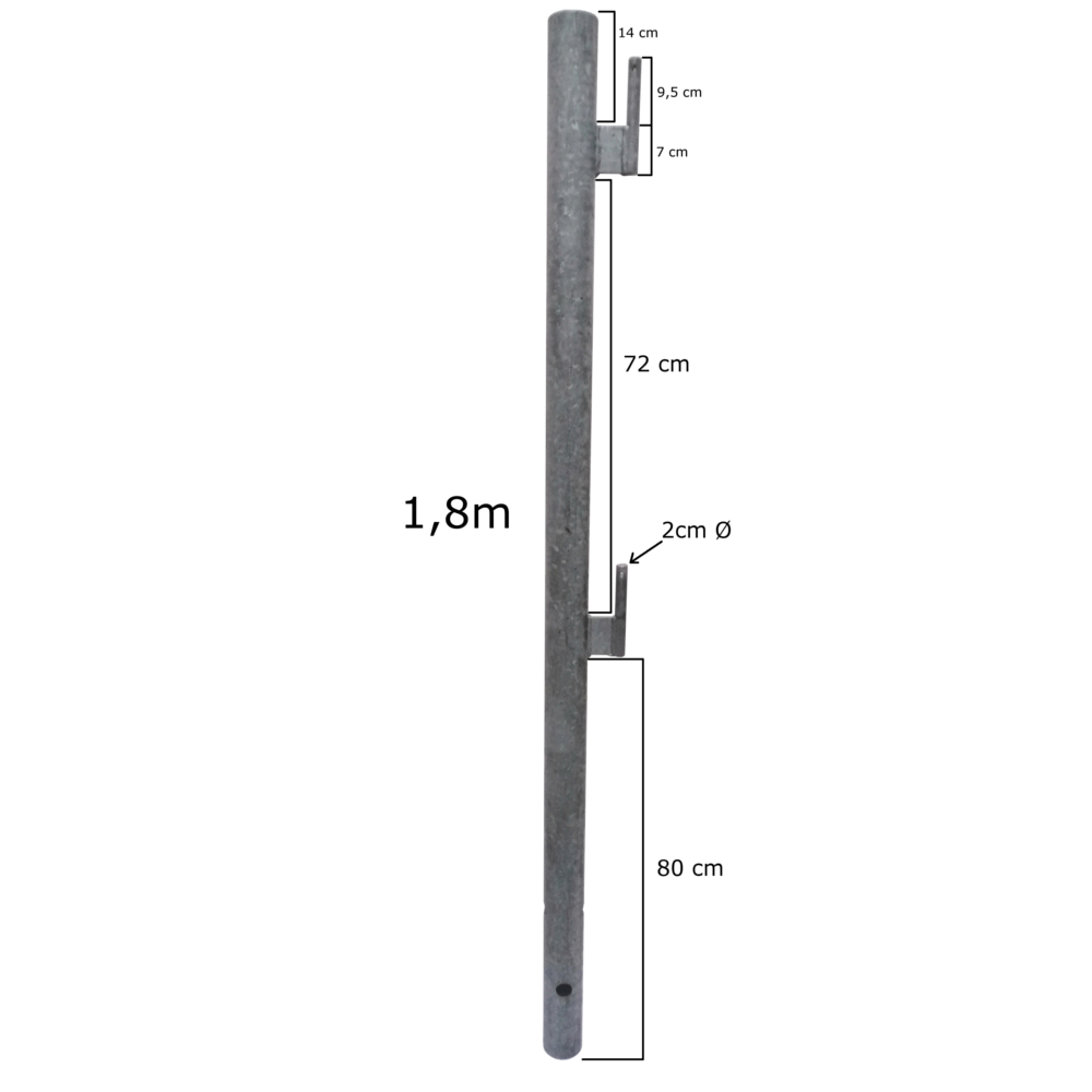 Rohrpfosten 2½"  1800 mm mit Gehänge