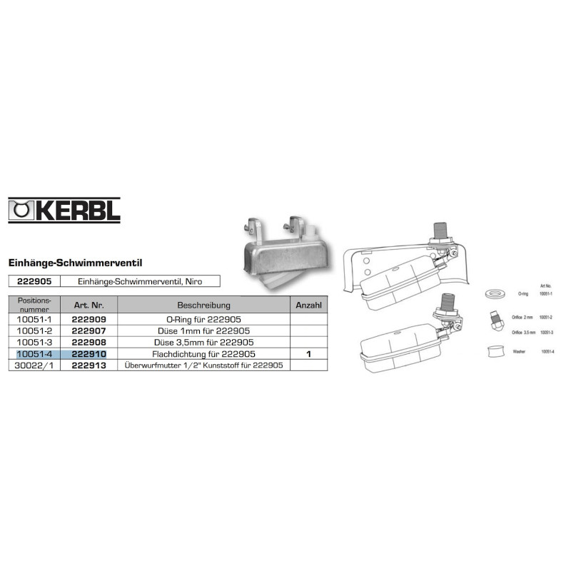 Einhänge Schwimmerventil 1/2" Flachdichtung Kerbl