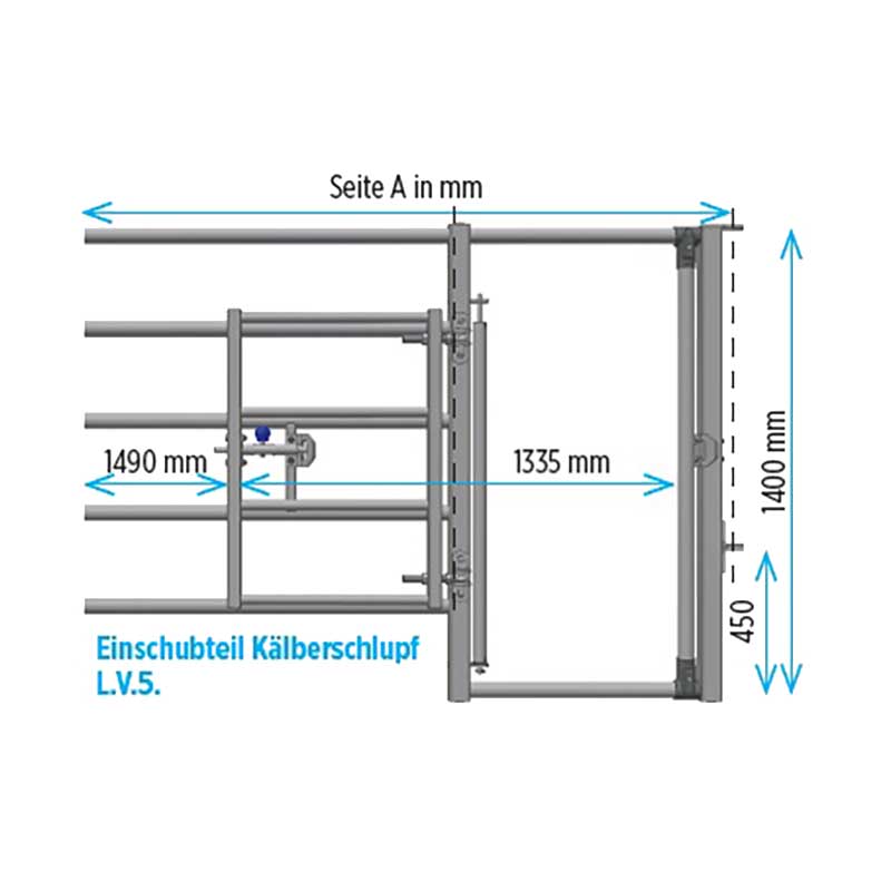 Einschubteil Kälberschlupf mit Tür  L.V.5. für 2" Grundteil